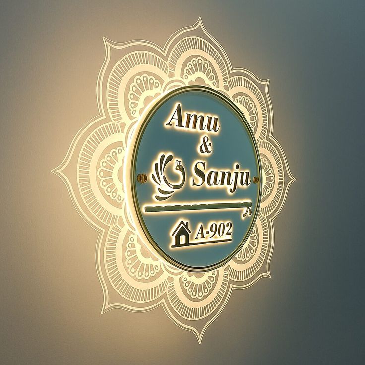 Personalized Name Plate light for wall: unique name plates for home – 18″ Mandala Acrylic LED Name Plate