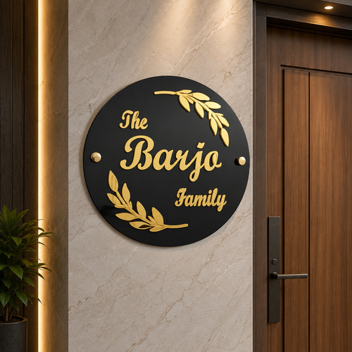 Personalized Round Black Name Plate with LED Light – Glossy Acrylic (18-inch)