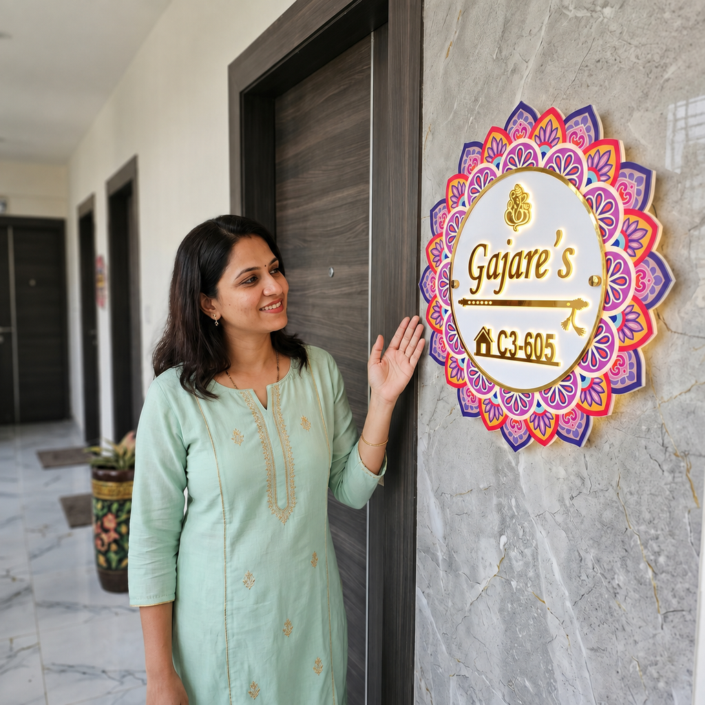 Multicolor Mandala Name Plate – LED Backlit Personalized Acrylic Nameplate (18 Inch)